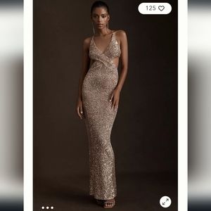 Ronny Kobo Falina surplus side cutout sequin column gown